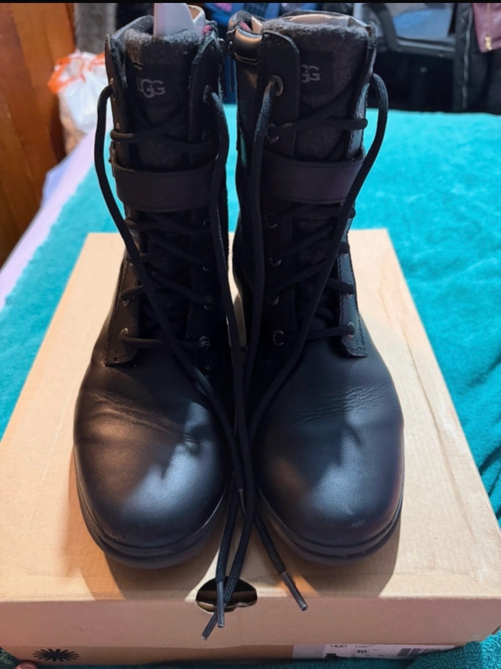 UGG Black Leather Lace-Up Women's Ankle Boots